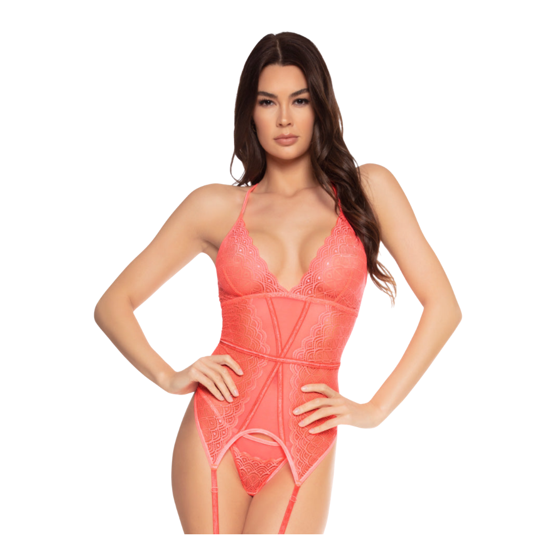 Mesh & Lace Garter Bustier Set