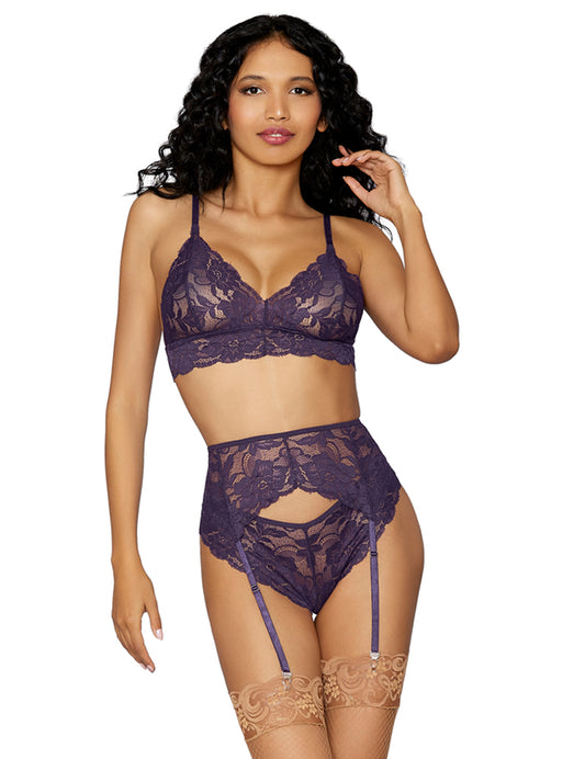Lace Lingerie Trio - Indigo
